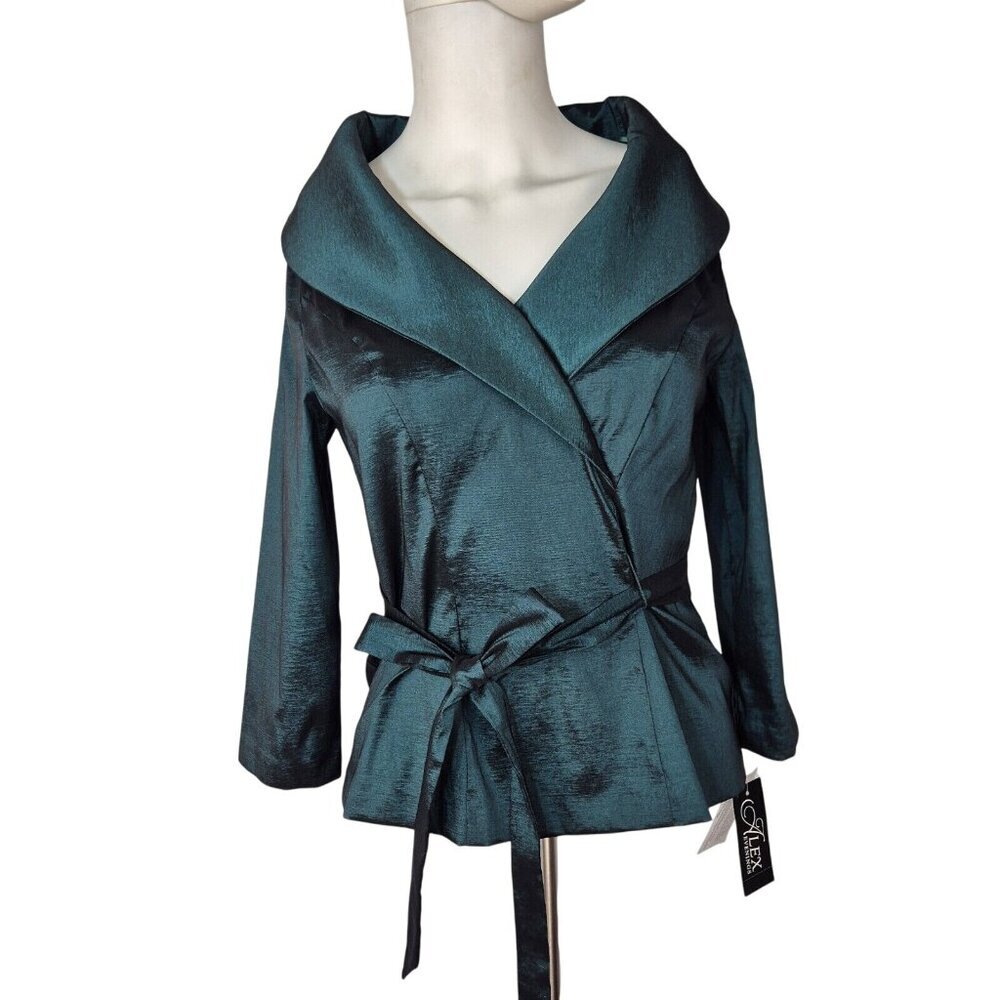 Alex Evenings Women's Top Blouse Size SP Stretch Taffeta Green (04)